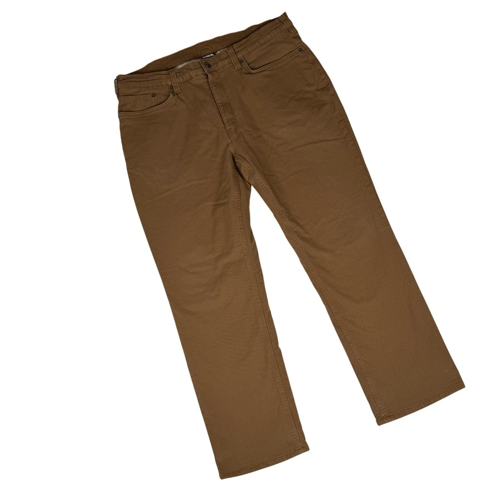 Eddie Bauer Fleece Lined Canvas Work Pants 36x30 Brown Stretch Insulated
